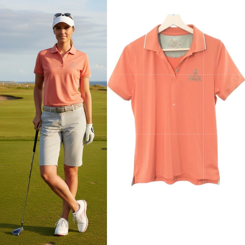 Peter Millar Golf Polo Shirt Wmn's Sz M Orange Wicking UPF 50+ St Andrews Links